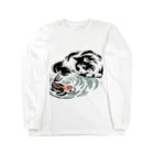 MakotOの猫と鯉（水墨画風） ロングスリーブTシャツ