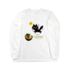 MirofuruDesignのラーメンが大好きな黒猫がラーメンを見つけて驚いている Long Sleeve T-Shirt