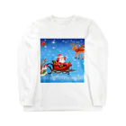 HirockDesignJapanのクリスマスイブにプレゼント配達するサンタクロースとトナカイ Long Sleeve T-Shirt