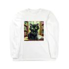 yoiyononakaの図書室の黒猫01 ロングスリーブTシャツ