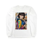 80s pop anime artの彼女はみなぎるエネルギーと魅力を放つ ロングスリーブTシャツ