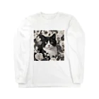capcat1919のハチワレ白黒猫とジャスミン ロングスリーブTシャツ