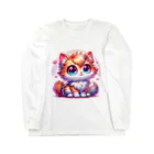 もふもふアニマルズのふわふわ大目な可愛い猫 ロングスリーブTシャツ