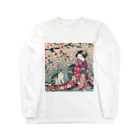 ParadigmStar　パラダイムスターの和風cat 見返り桜 ロングスリーブTシャツ