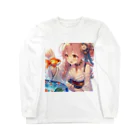 推しの美少女とアイドルの金魚と浴衣姿の女の子 ロングスリーブTシャツ