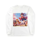 推しの美少女とアイドルの桜の中を犬と走る女の子 Long Sleeve T-Shirt