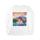 west97の富士山絶景にある露天風呂のかわいい女の子 ロングスリーブTシャツ