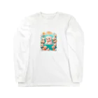 りんりんの可愛いシロクマちゃんショップ　かわいいよ！の水遊びをしている白熊 ロングスリーブTシャツ