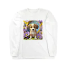 chan-takehaniの陽気な子犬と春の花々 ロングスリーブTシャツ