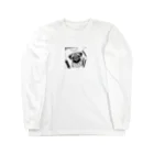 鼻ぺちゃ犬と和猫のパグの鉛筆画 ロングスリーブTシャツ