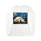 Dog Art Museumの【星降る夜 - グレートピレニーズ犬の子犬 No.3】 ロングスリーブTシャツ