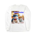 Ito-Yayoiのネコの仮面ニャンダー「ブルーのおはよう！」 ロングスリーブTシャツ