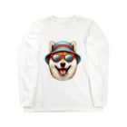 柴犬に囲まれたいのカラフルなバケハをかぶった柴犬 Long Sleeve T-Shirt