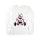 柴犬に囲まれたいのバーベルを上げようとするムキムキの白柴犬 Long Sleeve T-Shirt