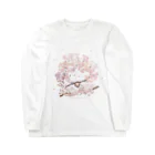 rina_suzuriのもふもふシマエナガ　桜　Tシャツ ロングスリーブTシャツ