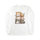 ussi-cowの可愛いネコのイラストシャツ（団子ネコ三段ver） ロングスリーブTシャツ
