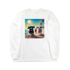 Chocolat15sucreの砂浜で遊ぶ子犬たち Long Sleeve T-Shirt