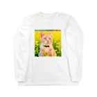 猫好きの谷の猫の水彩画/花畑のチャシロねこのイラスト/茶白ネコ Long Sleeve T-Shirt