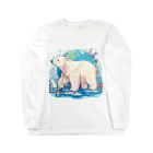 れいのホッキョクグマの冒険：地球を背景に未来へ進む姿 Long Sleeve T-Shirt