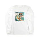 ハワイライフのSURFING猫（女の子バージョン） ロングスリーブTシャツ