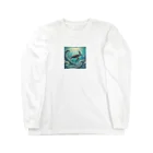 海の幸のウミガメと水流 ロングスリーブTシャツ