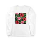 オンラインショップイエローリーフの赤色の花ハイビスカス ロングスリーブTシャツ