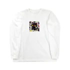 hiiro_catの魅惑の黒猫が、カラフルな背景と調和してかわいさを放つシーン Long Sleeve T-Shirt