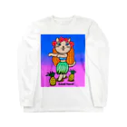 紫キャベツのかわいいハワイの　フラダンスキャット ロングスリーブTシャツ