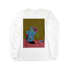 前線世界の頭の割れたモアイ像とそれに刺さった人が水やりする絵 Long Sleeve T-Shirt