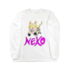 マクマク屋のお絵かきのネコのNEKO！（文字入り） ロングスリーブTシャツ