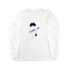 SUIMINグッズのお店の【中・フチあり】盗んだサンマと歩き出すねこ Long Sleeve T-Shirt