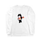 SUIMINグッズのお店の【中・フチあり】海老の握り寿司を機嫌よく運ぶねこ Long Sleeve T-Shirt
