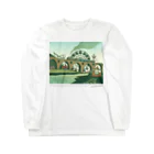 マキバドリの蒸気機関車と遊園地（ブルーグリーン） Long Sleeve T-Shirt