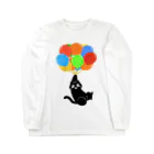 ねむ吉屋のFLY AWAY CAT(風船で飛ぶ猫) ロングスリーブTシャツ