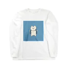 岩と猫の肩にロープをかけた猫ちゃん（水色）Tシャツ Long Sleeve T-Shirt