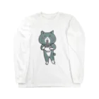 にゃぬ〜ン王国のおうどん食べる猫 ロングスリーブTシャツ