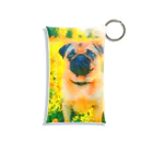 犬好きのしましまの水彩画の犬 花畑のパグのイラスト Mini Clear Multipurpose Case