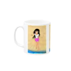 げーむやかんのカラー黒髪女子浜辺背景 Mug :left side of the handle