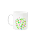 untidyboxのおおきめお花っぽいグリーン Mug :left side of the handle