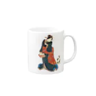 猫の浮世絵・草紙の美女の言いつけを聞く猫 Mug :right side of the handle