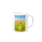 ウクライナを応援します！のひまわり畑とウクライナカラーのリボンをつけた少女-Stand with Ukraine♡ Mug :right side of the handle