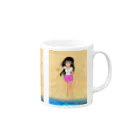 げーむやかんのカラー黒髪女子浜辺背景 Mug :right side of the handle