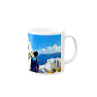 midjourney_travelerのサントリーニ島 Mug :right side of the handle