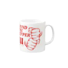 オノマトピアのペッパーミル・パフォーマンス（GRIND THE PEPPER）文字赤 Mug :right side of the handle