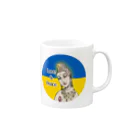 諭苑のSUZURI店のLove＆Peace観世音菩薩ウクライナ国旗背景 Mug :right side of the handle