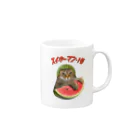 CATLESのネコ好き 猫柄 CATLES スイカーマン・１号 キジトラ猫とスイカ Mug :right side of the handle