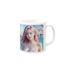 AI goddessの桜と川と青空と、ピンクの髪の女の子 Mug :right side of the handle