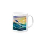 itacyoko(AIイラスト屋)の夕暮れで飛ぶイルカ Mug :right side of the handle