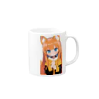 ケモ耳美少女キツネちゃん（AIart）のキュートなオレンジ髪のキツネの女子 Mug :right side of the handle