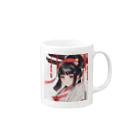 ワンダーワールド・ワンストップの巫女服を着た綺麗なポニーテール女性のグッズ Mug :right side of the handle